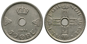 Норвегия 50 эре 1948 Хокон VII (1905-1957) KM 386 медно-никель 89-1527