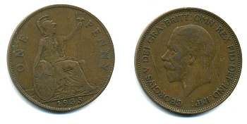 Великобритания 1 пенни 1935 Георг V (1910-1936) КМ 838, Spink 4055 бронза 41-1223