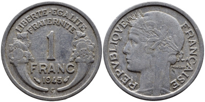 ФРАНЦИЯ 1 ФРАНК 1945 C KM 885a.3 алюминий 4393-1137