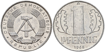 ГДР 1 пфенниг 1968 A KM 8.1 алюминий 100-1125