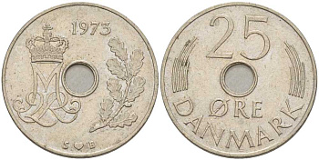 Дания 25 эре 1973 S; B, Маргрете II (1972- ) KM 861.1 медно-никель 94-555