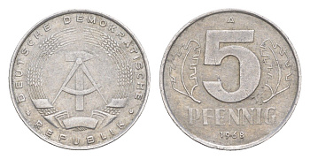 ГДР 5 пфеннигов 1968 A KM 9.1 алюминий 4647-811