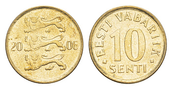 Эстония 10 сентов 2006 KM 22 латунь UNC 4647-119