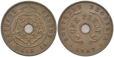 Южная Родезия 1 пенни 1947 Георг VI (1936-1952) KM 8a бронза 4616-114