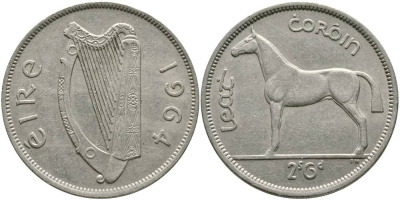 Ирландия 1/2 кроны = 2 шиллинга 6 пенсов 1964 лошадь KM 16а медно-никель 4531-912