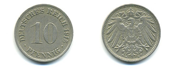 ГЕРМАНИЯ 10 ПФЕННИГОВ 1915 D KM 12, J. 13 медно-никель 4379-868