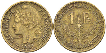 Французский Камерун 1 франк 1925 (а), монетный двор Париж KM 2 алюминиевая бронза    33-657