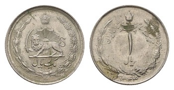 Иран 1 риал 1965 SH 1344 KM 1171a медно-никель aUNC 4625-1235