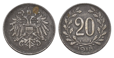 Австрия 20 геллеров 1918 KM 2826 железо 4627-1246