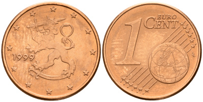 Финляндия 1 евроцент 1999  KM 98 сталь плакированная медью  UNC  4189-157