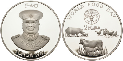Тонга 2 паанга 1981 FAO, домашние животные, король Тауфа’ахау Тупоу IV (1967-2006) KM 73a серебро PROOF 1069-6-22