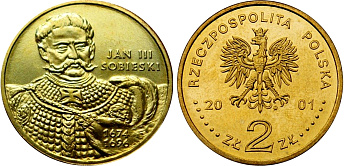 Польша 2 злотых 2001 MW, серия Польские короли, Ян III Собеский (1674-1696) KM 423 нордик UNC 4676-124