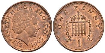 Великобритания 1 пенни 2001 Елизавета II (1952-2022) KM 986, Spink 4710 (B5) сталь плакированная медью 4609-558