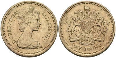 Великобритания 1 фунт 1983 Елизавета II (1952-2022) KM 933, Spink 4221 (J1) никель латунь 81-744