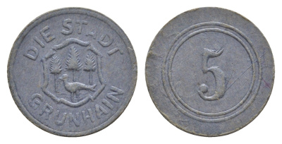 Грюнхайн 5 пфеннигов ND (1919-1920) Funck 177.5, Men05 9896.1, Men18 12330.1 картон 1528-734