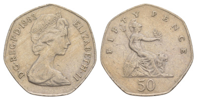 Великобритания 50 пенсов 1982 Елизавета II (1952-2022) KM 932, Spink H3 медно-никель 4634-631