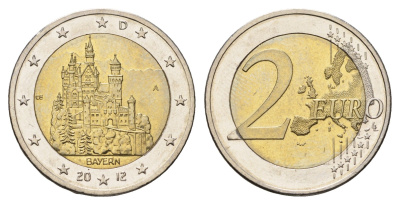 Германия 2 евро 2012 A, Бавария, Замок Нойшванштайн, серия Федеральные земли Германии KM 305 биметалл UNC 4693-1122