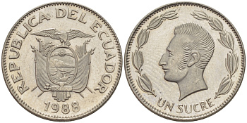 ЭКВАДОР 1 СУКРЕ 1988 АНТОНИО ХОСЕ де СУКРЕ KM 89 сталь плакированная никелем 66-922