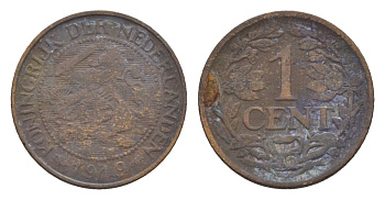 Нидерланды 1 цент 1919 Вильгельмина (1890-1948) KM 152 бронза 75-549