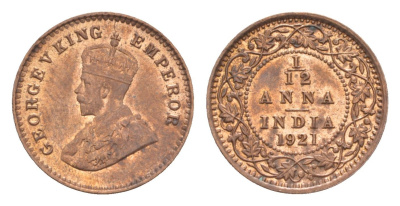 Британская Индия 1/12 анна 1921 Георг V (1910-1936) KM 509 бронза  UNC  4658-1116