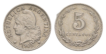 Аргентина 5 сентаво 1905 KM 34 медно-никель 4655-622