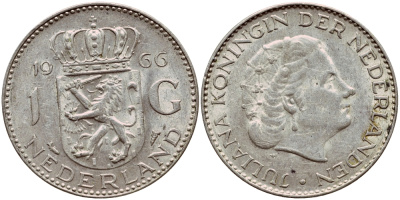 Нидерланды 1 гульден 1966 Юлиана (1948-1980) KM 184 серебро 1522-212
