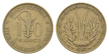 Западная Африка (ВСЕАО) 10 франков 1967 KM 1a медь алюминий никель 4703-1233