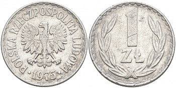 ПОЛЬША 1 ЗЛОТЫЙ 1975 КРЕМНИЦА KM 49.1 алюминий 68-424