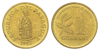 Парагвай 1 гуарани 1993 KM 192 сталь плакированная латунью UNC 4625-152