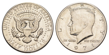 США 1/2 доллара (50 центов) 1971 D, Джон Кеннеди KM 202b медь плакированная медно-никелем aUNC 180-245