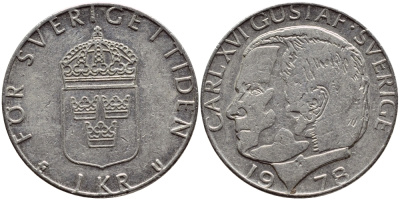 Швеция 1 крона 1978 Карл XVI Густав (1973- ) KM 852 медь плакированная медно-никелем 56-432