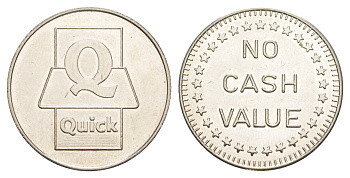 США жетон не для платежа "Quick" ND диаметр 27 мм, вес 7,1 гр белый металл 4172-351