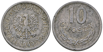 Польша 10 грошей 1949 MW Y 42a алюминий 4617-1211