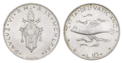 Ватикан 10 лир 1971 KM 119 алюминий UNC 4633-1217