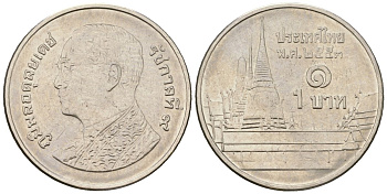 Таиланд 1 бат 2010 BE 2553, Рама IX (1946-2016), королевский дворец KM 443 сталь плакированная никелем 4609-1057