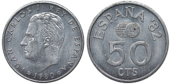 Испания 50 сентимо 1980 (80) чемпионат мира по футболу KM 815 алюминий 4128-1031