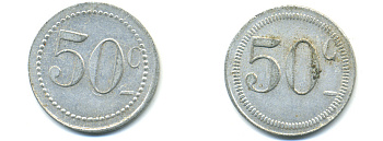 ФРАНЦИЯ 50 САНТИМОВ НАЧАЛО XX ВЕКА d 24 мм, вес около 1,0 гр., платежный жетон., платежный жетон алюминий 89-1052