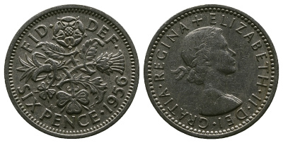 Великобритания 6 пенсов 1956 Елизавета II (1952-2022) KM 903, Spink 4149 медно-никель 4381-651