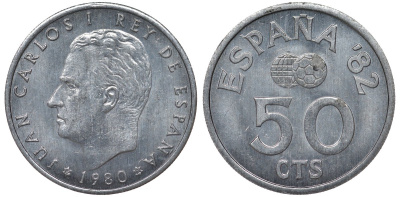Испания 50 сентимо 1980 (80) чемпионат мира по футболу KM 815 алюминий 4128-1031