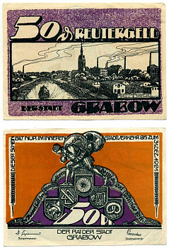 Грабов 50 пфеннигов 1921 31 декабря 1921, нотгельд, земля Мекленбург Передняя Померания Grabowski 460.1 бумага 2195-43-3-1