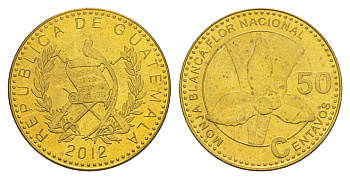 Гватемала 50 сентаво 2012 KM 283a сталь плакированная латунью UNC 4642-831