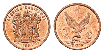 ЮАР 2 цента 1998 легенда на венда, орел с рыбой KM 159 сталь плакированная медью UNC 4694-322