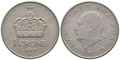 НОРВЕГИЯ 1 КРОНА 1977 ОЛАВ V KM 419 медно-никель 91-523