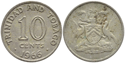 Тринидад и Тобаго 10 центов 1966 герб KM 3 медно-никель 4396-816