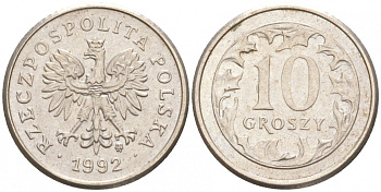 Польша 10 грошей 1992 MW KM 279 медно-никель 4516-163
