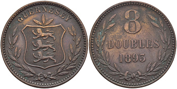 Гернси 8 даблов (дублей) 1893 Н KM 7 бронза 32-111