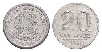 Бразилия 20 сентаво 1961 редкий год KM 565 алюминий 4651-1011
