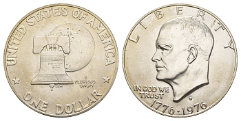 США 1 доллар 1976 S, Президент Эйзенхауэр, 200 лет независимости США KM 206a серебро BU 413-2132