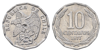 Чили 10 сентаво 1977 KM 205a алюминий 4116-314