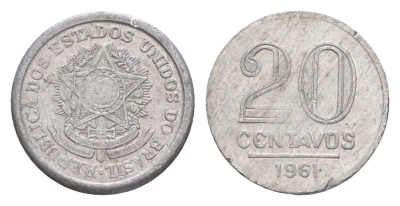 Бразилия 20 сентаво 1961 редкий год KM 565 алюминий 4651-1011